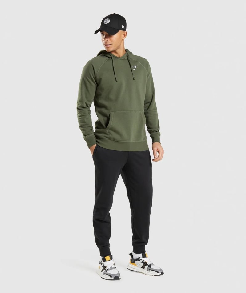 Men's Gymshark Crest Hoodie Olive | NZ 0AGNRJ